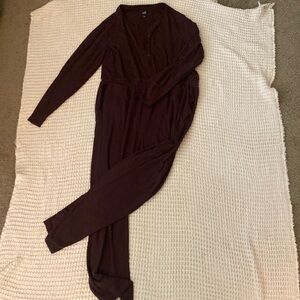 GAP dark brown adult onepiece PJs with long sleeves, pockets and button down top